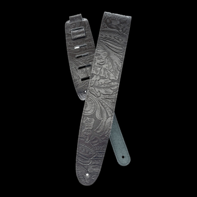 D’Addario Embossed Black Leather Guitar Strap