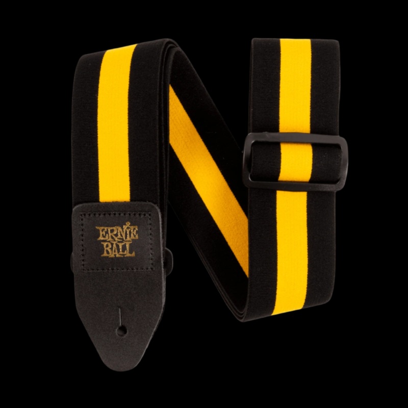 Ernie Ball 2-inch Polypro Stretch Comfort Racer Strap – Black, Yellow Stripe