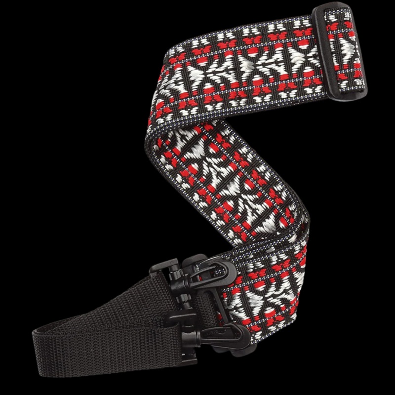 D’Addario Nylon Woven Banjo Strap – Red and Silver Hootenanny