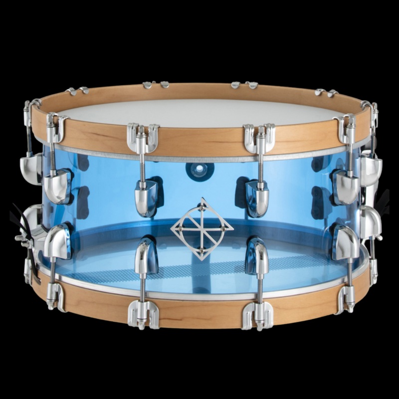 Dixon Cornerstone 6.5″ x 14″ Snare Drum – See-Through Blue Acrylic Wood Hoops