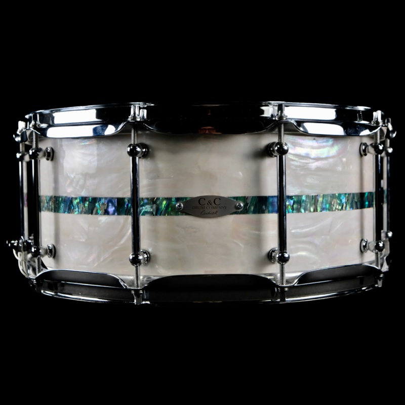 C&C Drum Co Gladstone Maple Snare Drum  – White Donkey Ear Abalone with Black Pua Inlay