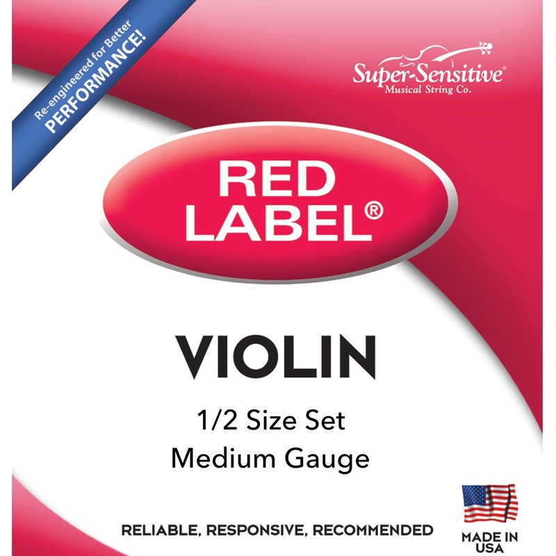 Super-Sensitive 2104 Red Label 1/2 Size Violin String Set – Medium Tension