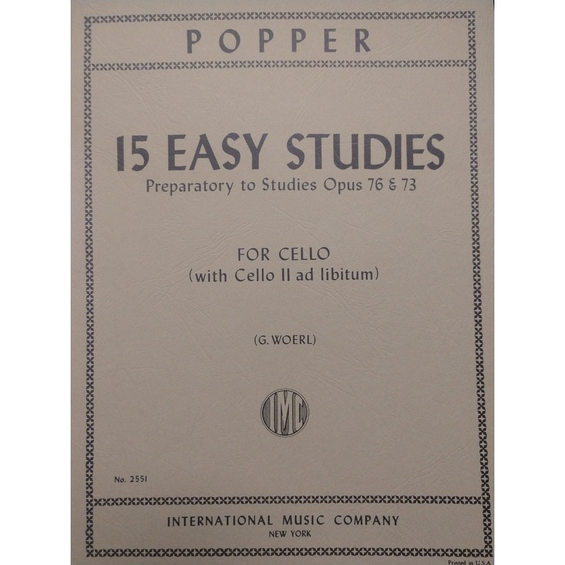 15 Easy Studies – Preparatory to Studies Opus 76 & 73 – for Cello (with Cello II ad libitum) – Popper/Woerl