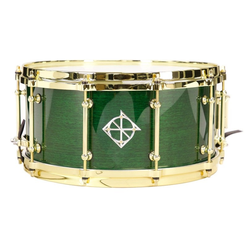 Dixon PDSAN654CBRG1 Artisan Series 6.5×14″ Australian Rose Gum Snare Drum in Green Stain Lacquer w/ Gold Hardware