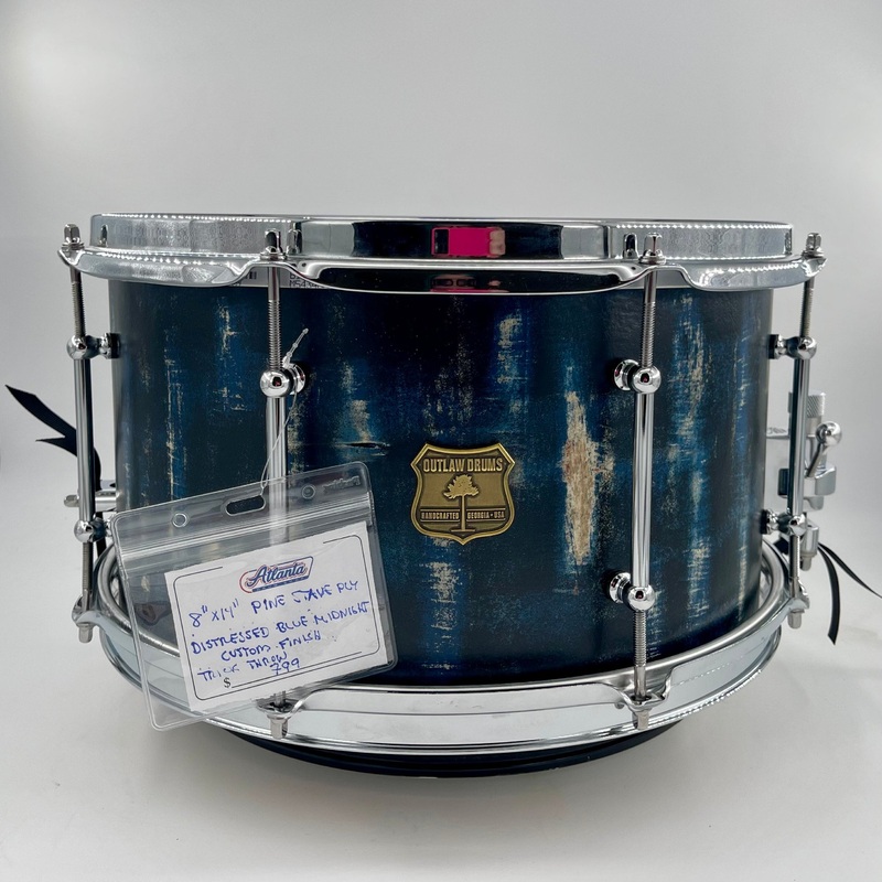 Outlaw Drums 8″ x 14″ Pine Stave Ply Distressed Midnight Finish